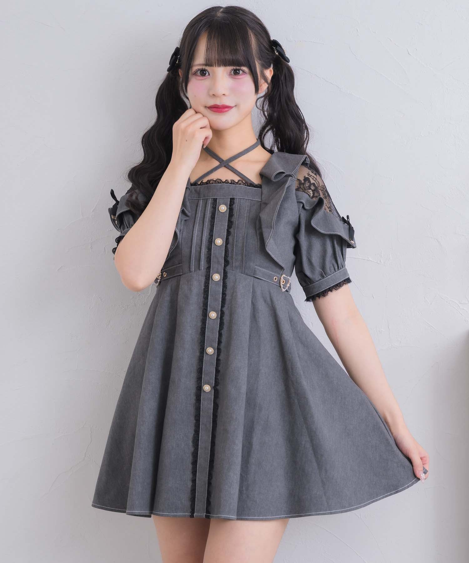 チョーカー付きデニムワンピース | Rlab store