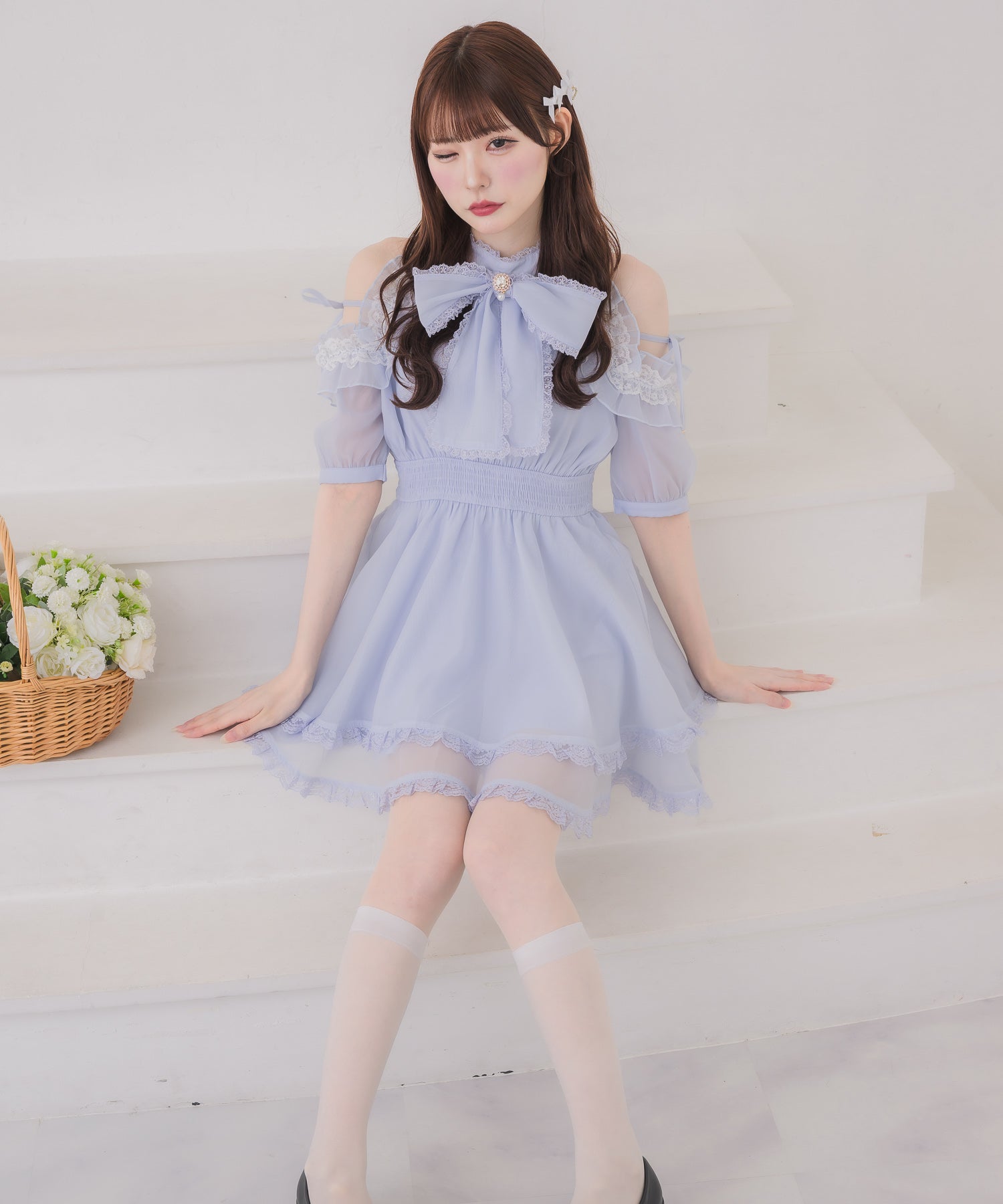 極美品　Sov. フラワーボウタイリボンワンピース ボウタイリボンアメスリ風ワンピース | Rlab store