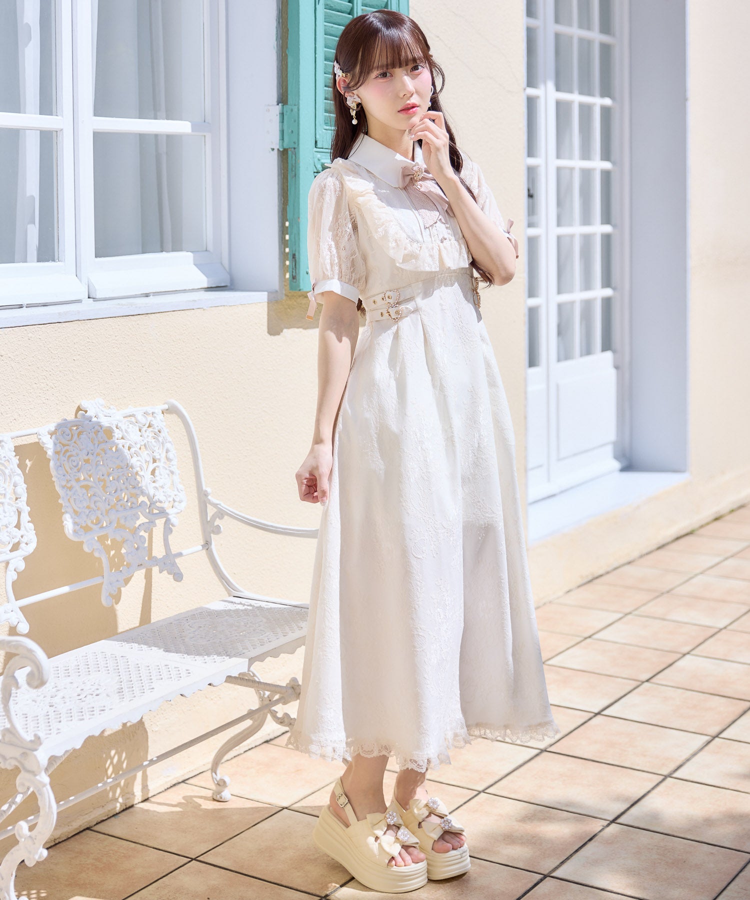 総レースヨークフリルロングワンピース | Rlab store