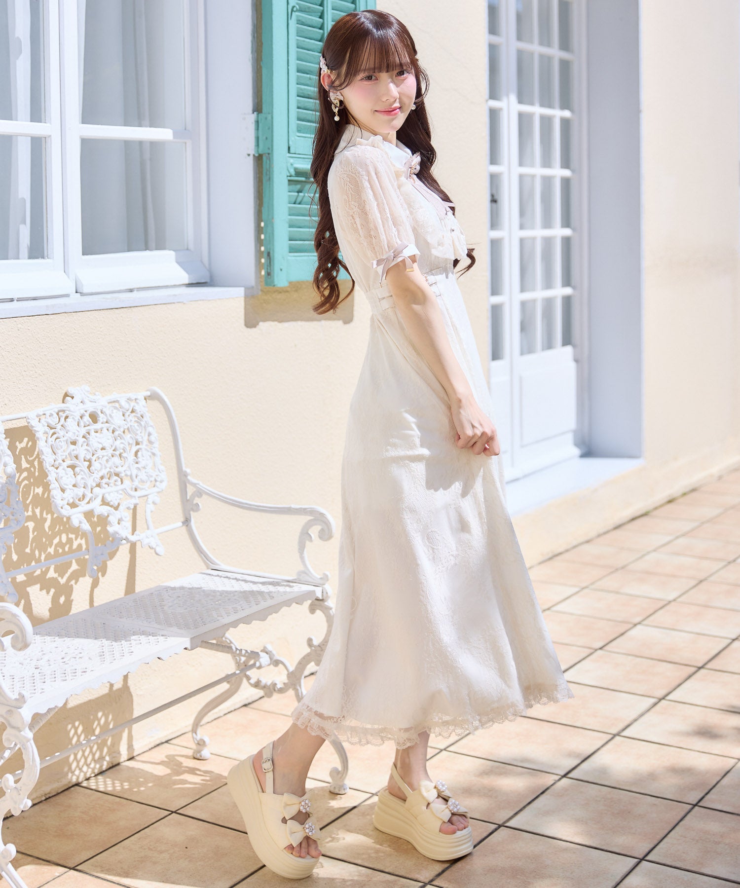 総レースヨークフリルロングワンピース | Rlab store