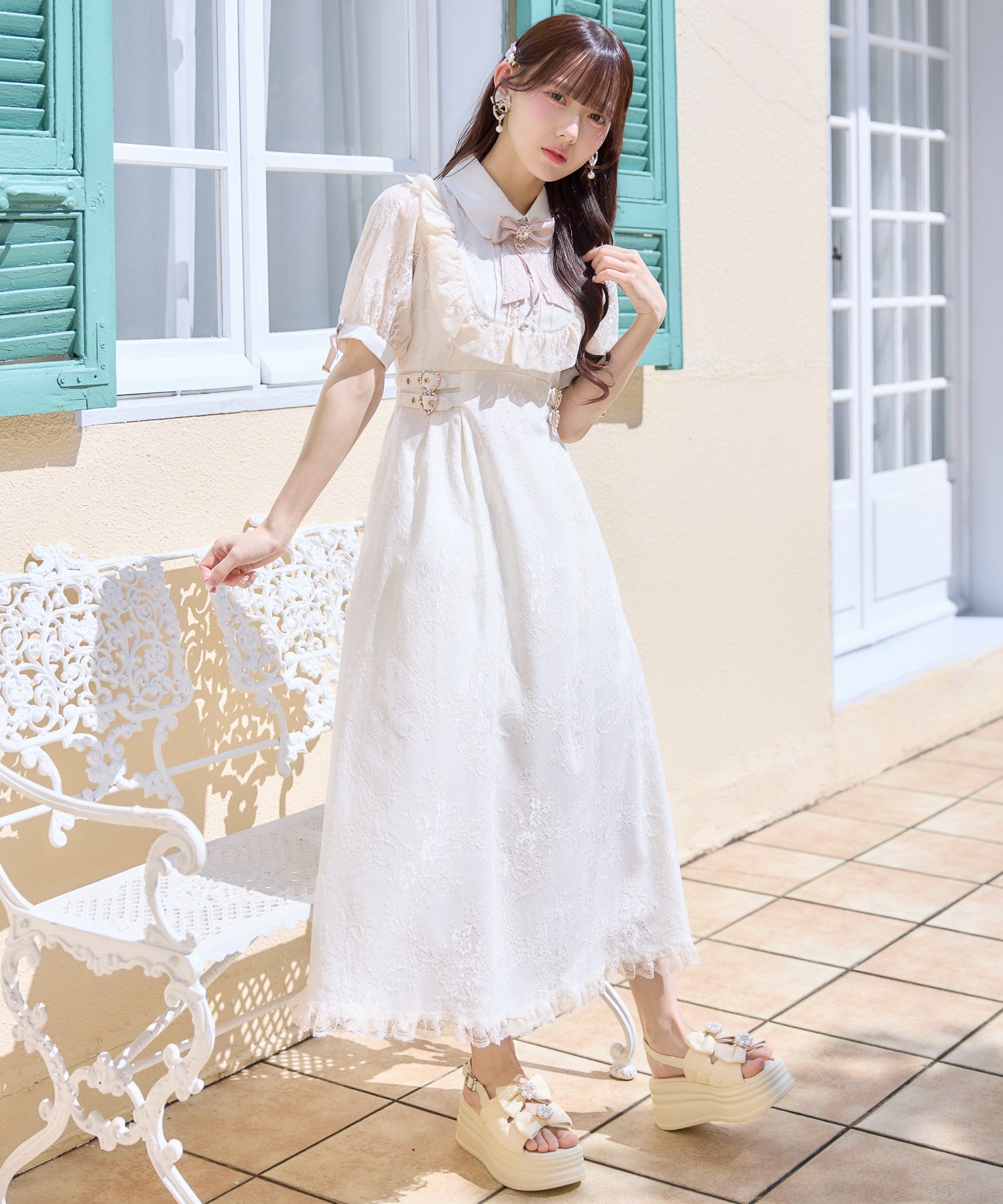 総レースヨークフリルロングワンピース | Rlab store