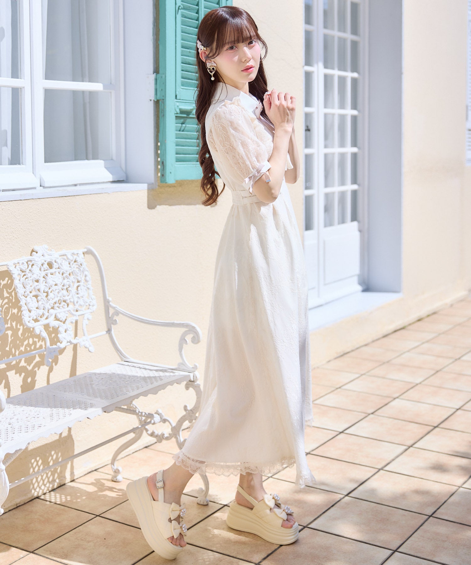 総レースヨークフリルロングワンピース | Rlab store