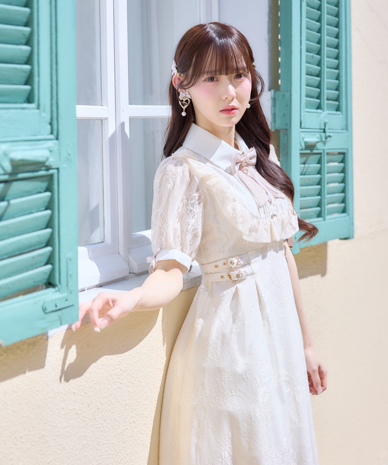 総レースヨークフリルロングワンピース | Rlab store
