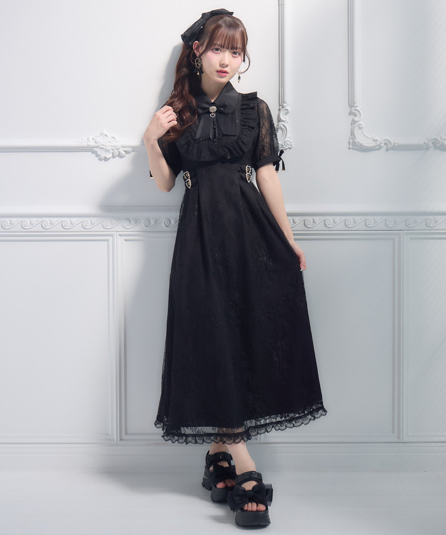 総レースヨークフリルロングワンピース | Rlab store