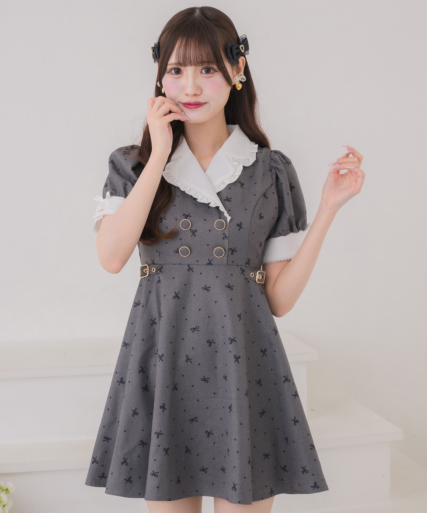 ドットリボン柄テーラードミニワンピース | Rlab store