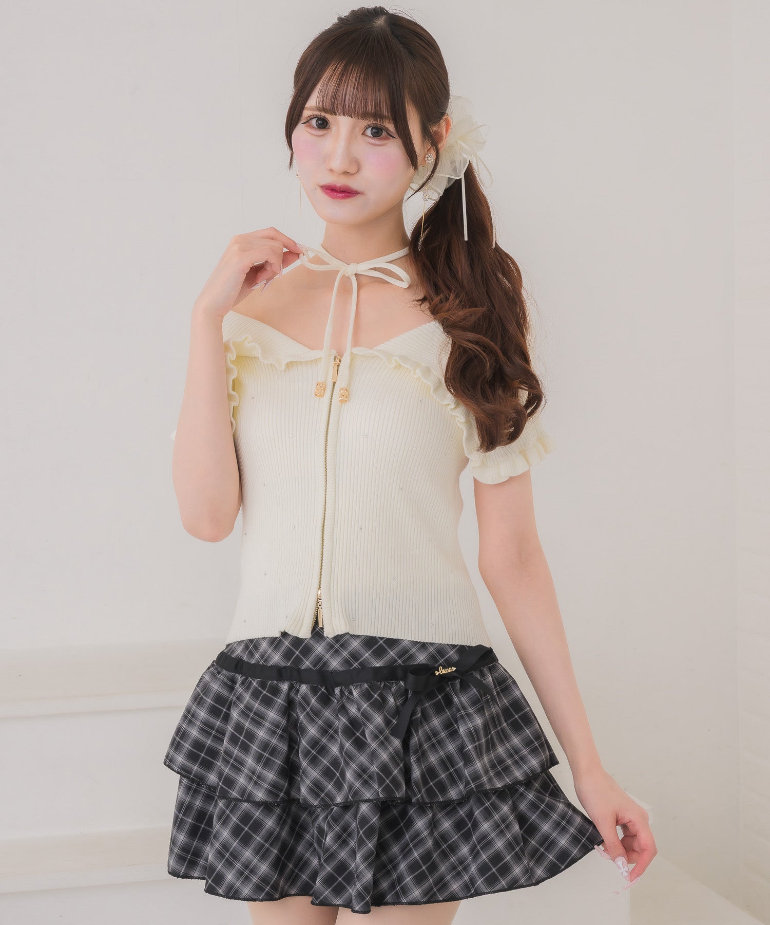 トップス Ponponpon ビッグ衿半袖ニットトップス | Rlab store