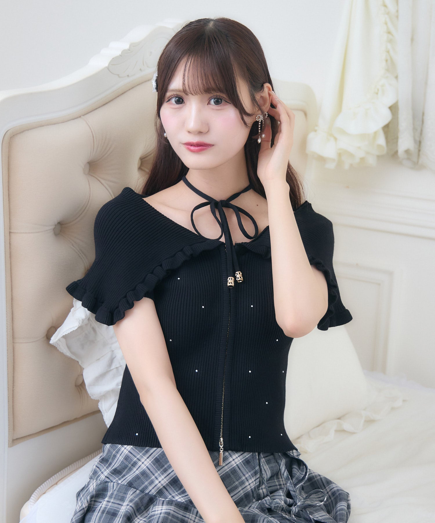 ビッグ衿半袖ニットトップス | Rlab store