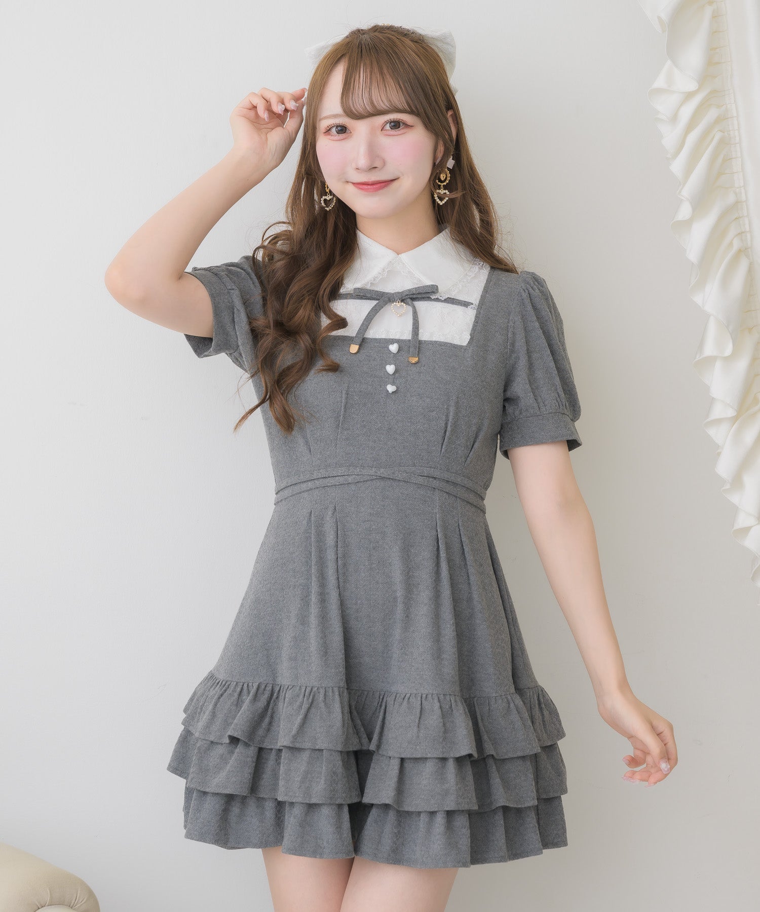 ティアードフリルスカート　グレー　luvワンピ ティアードフリルカットワンピース | Rlab store