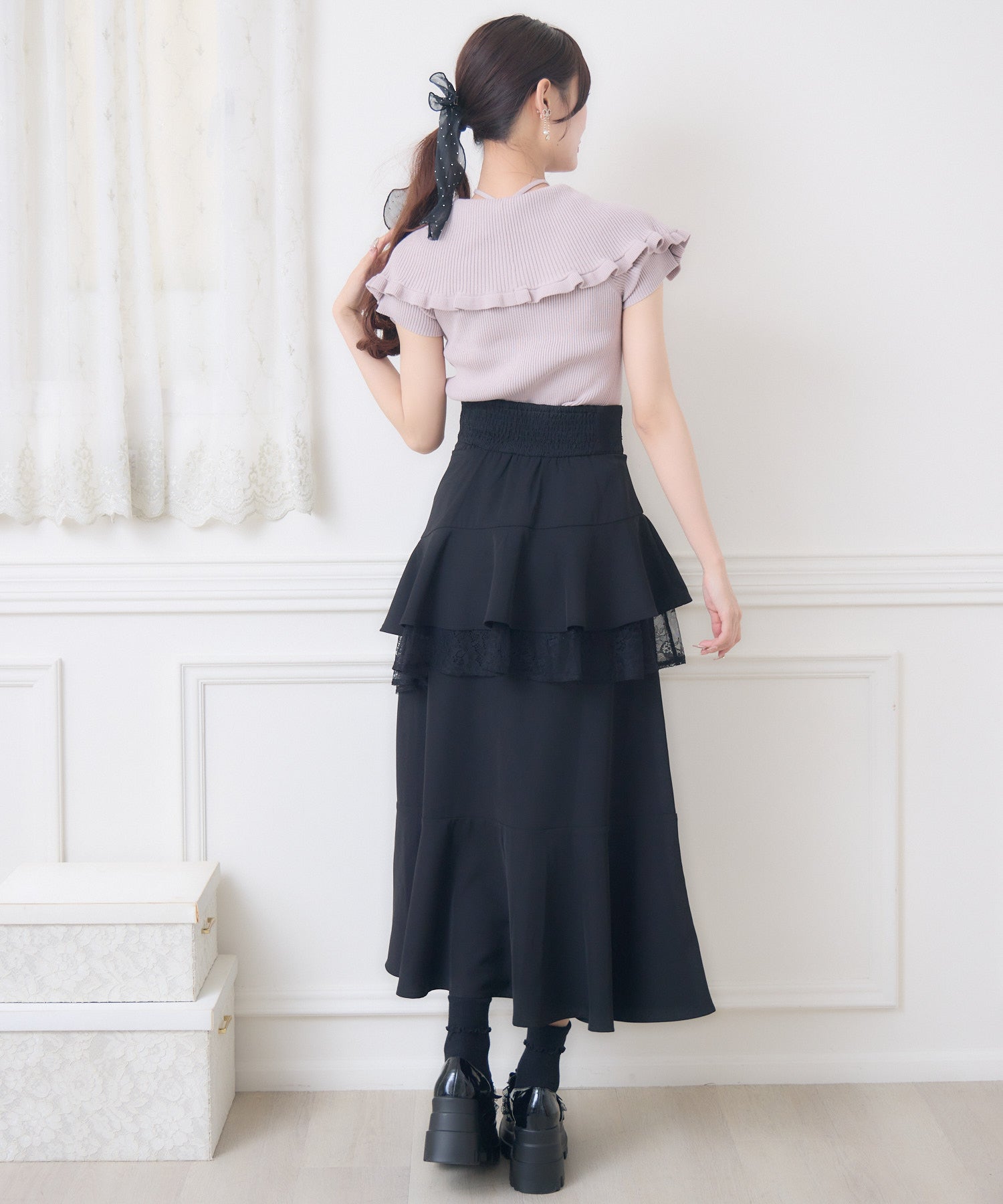 レースフリルスリットロングスカート | Rlab store