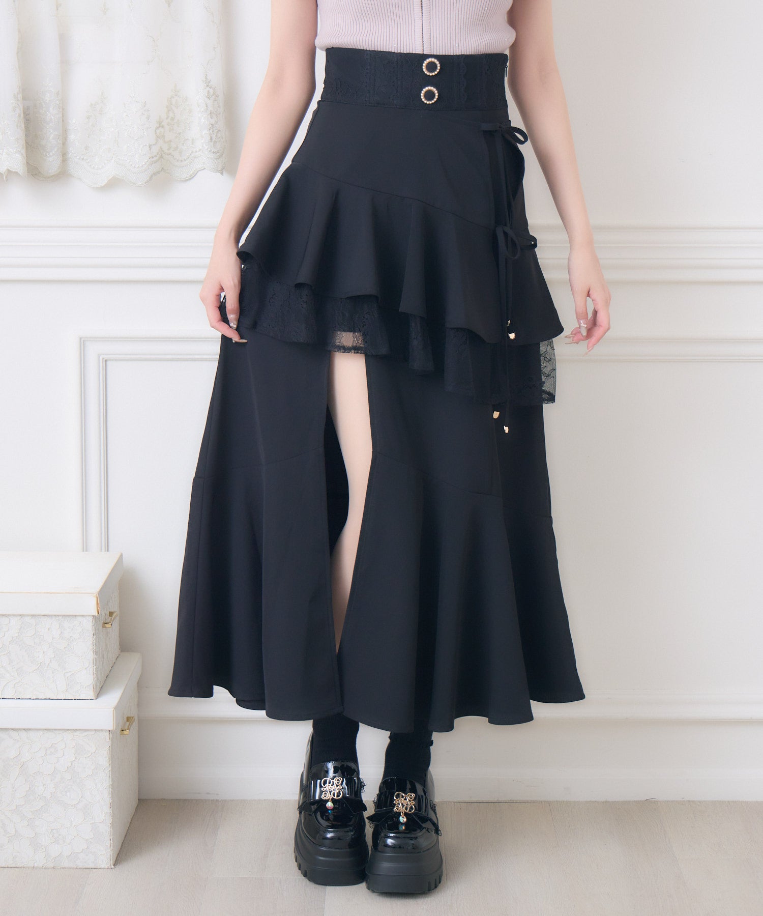 レースフリルスリットロングスカート | Rlab store