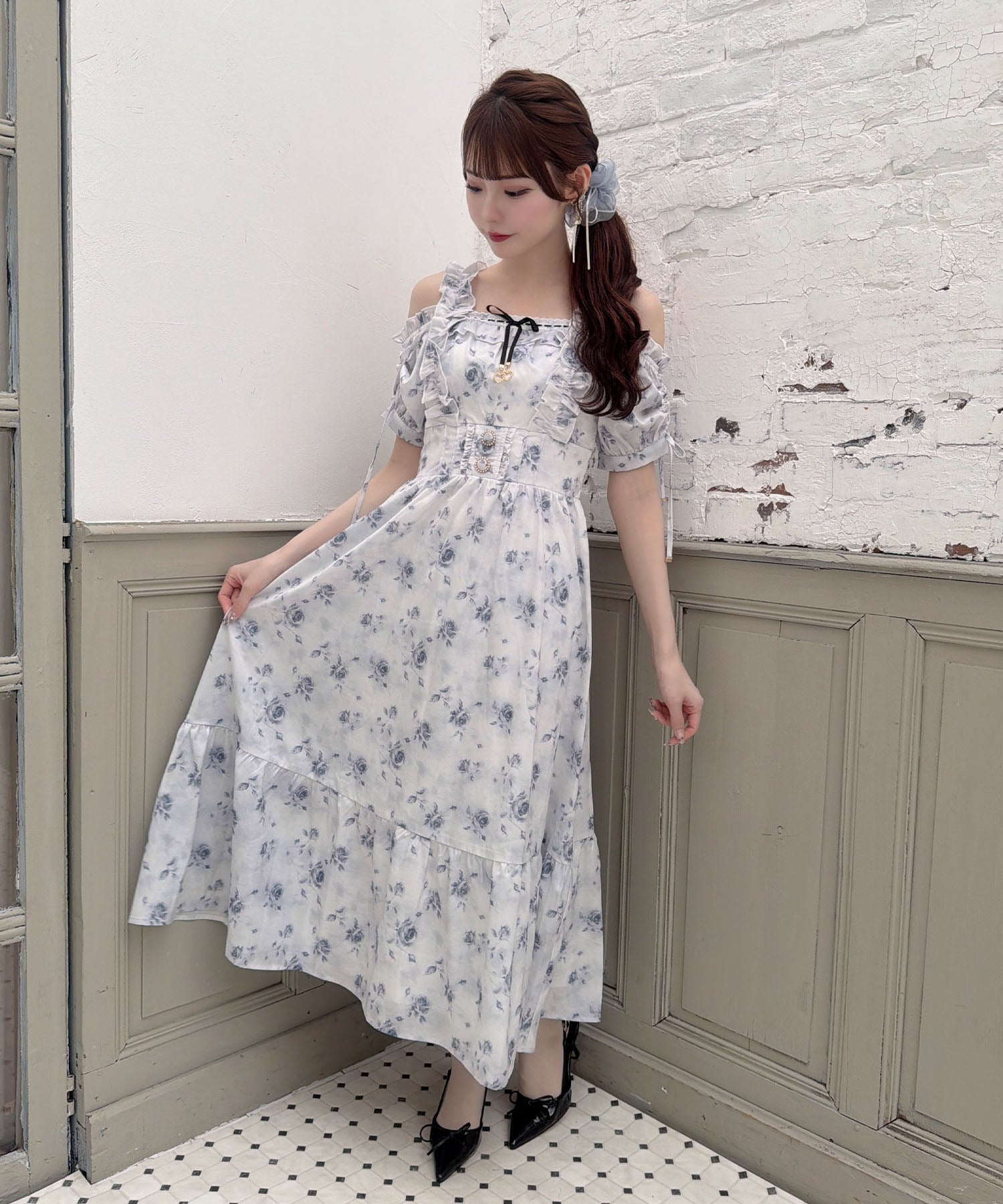 couture BY ROJITA 花柄ワッフルワンピース　黒 ONEPIECE | Rlab store