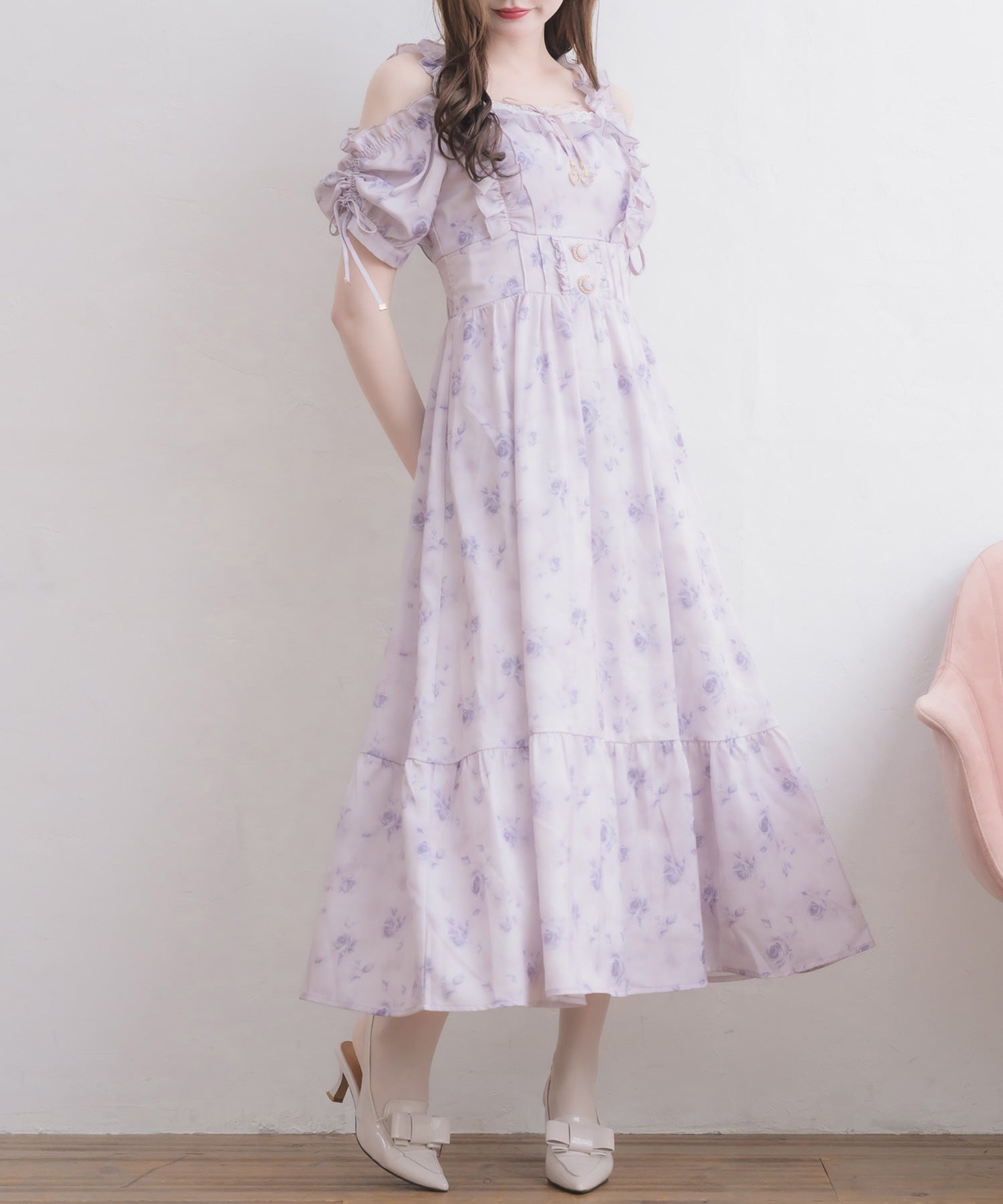 ローズプリントオフショルフリルワンピース | Rlab store