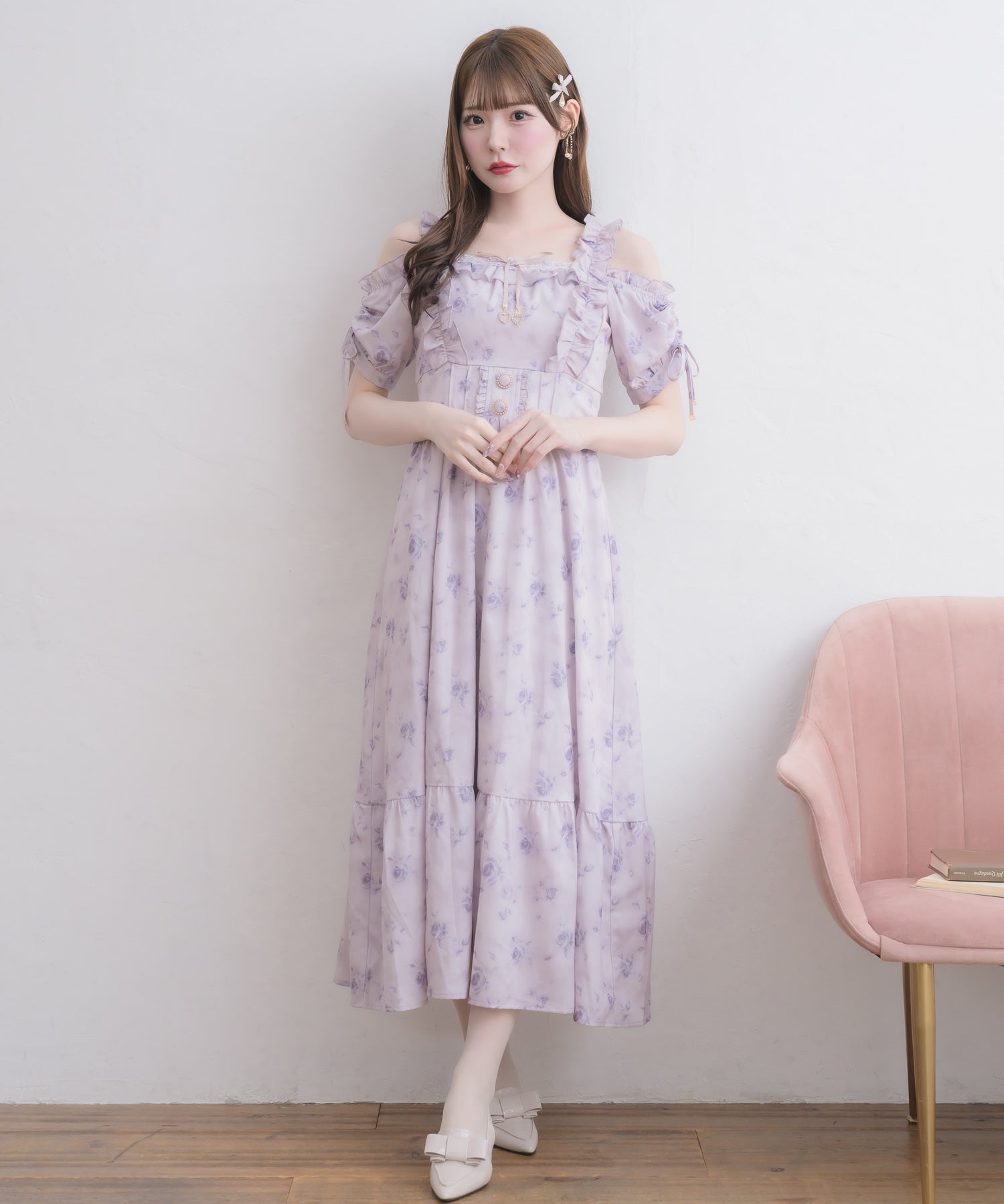 ローズプリントオフショルフリルワンピース | Rlab store