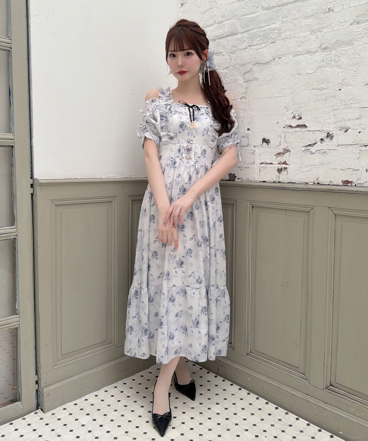 ローズプリントオフショルフリルワンピース | Rlab store