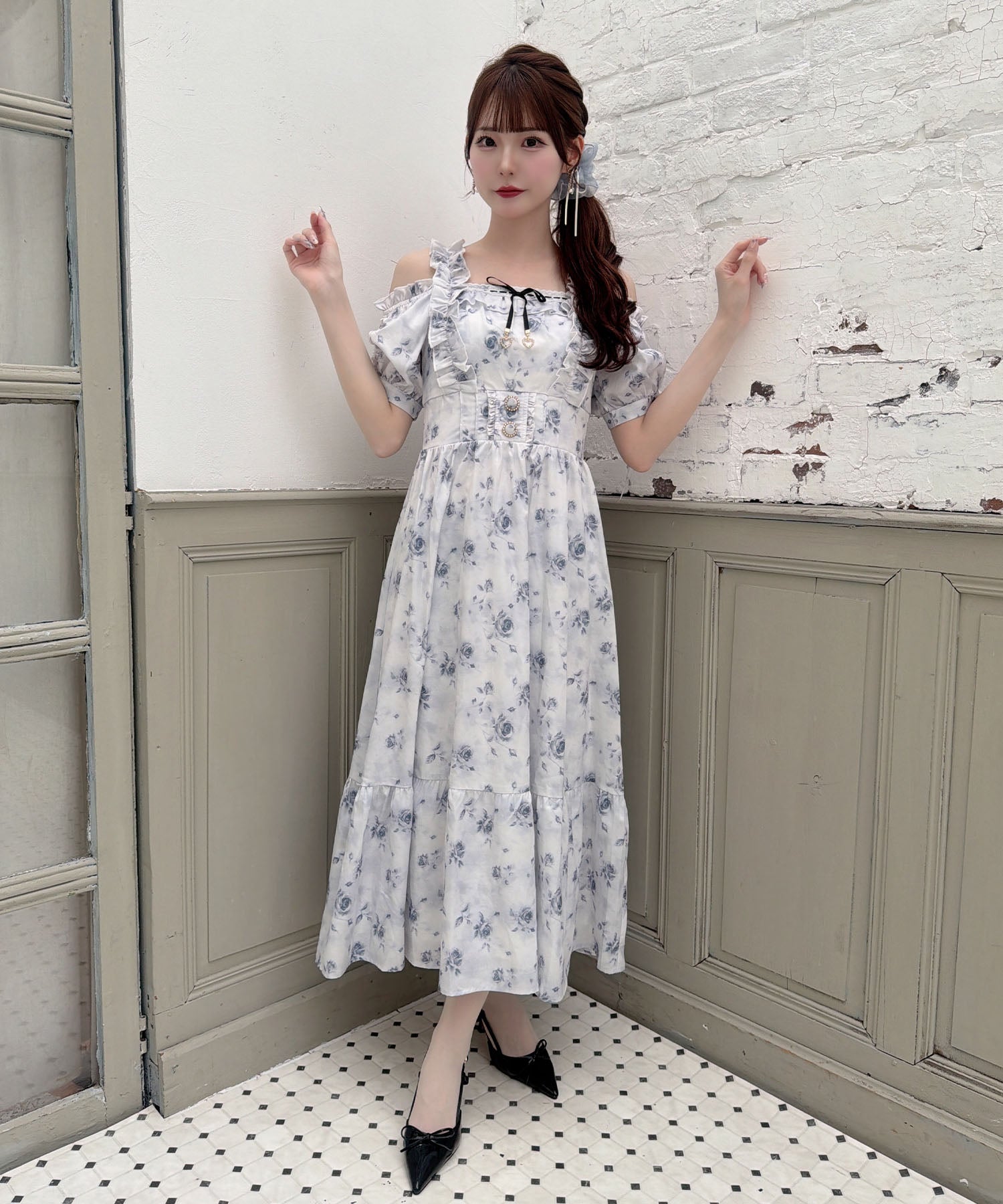 ローズプリントオフショルフリルワンピース | Rlab store