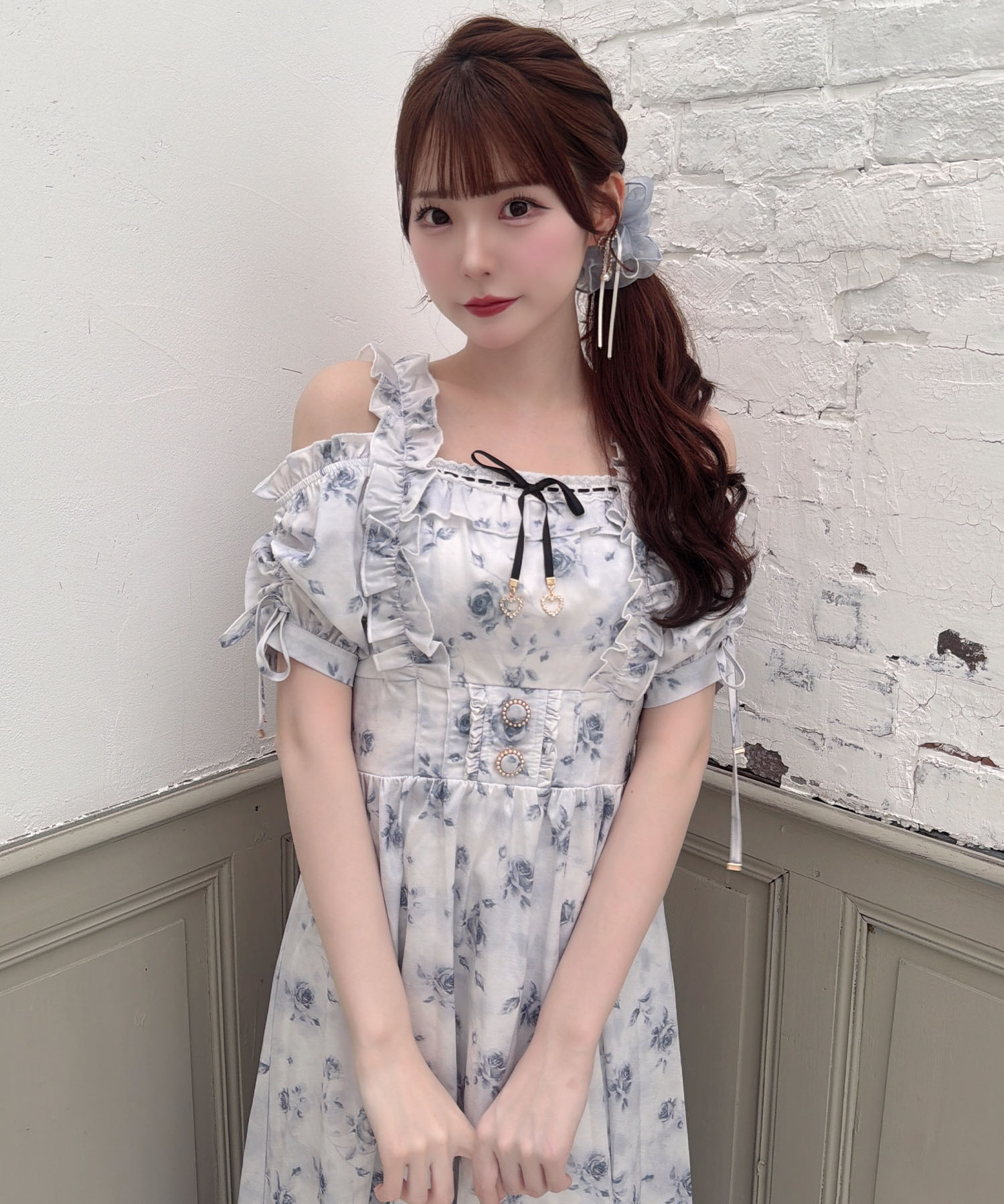 ローズプリントオフショルフリルワンピース | Rlab store