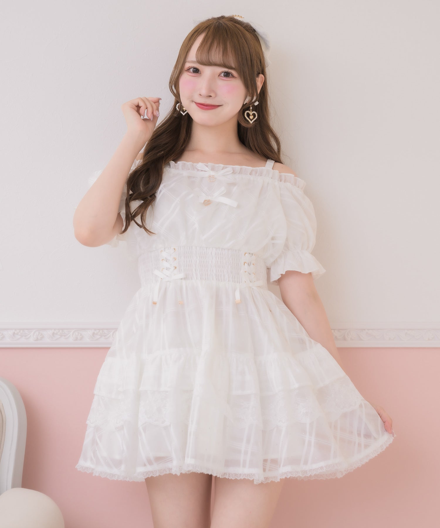 シアーチェックオフショルミニワンピース | Rlab store