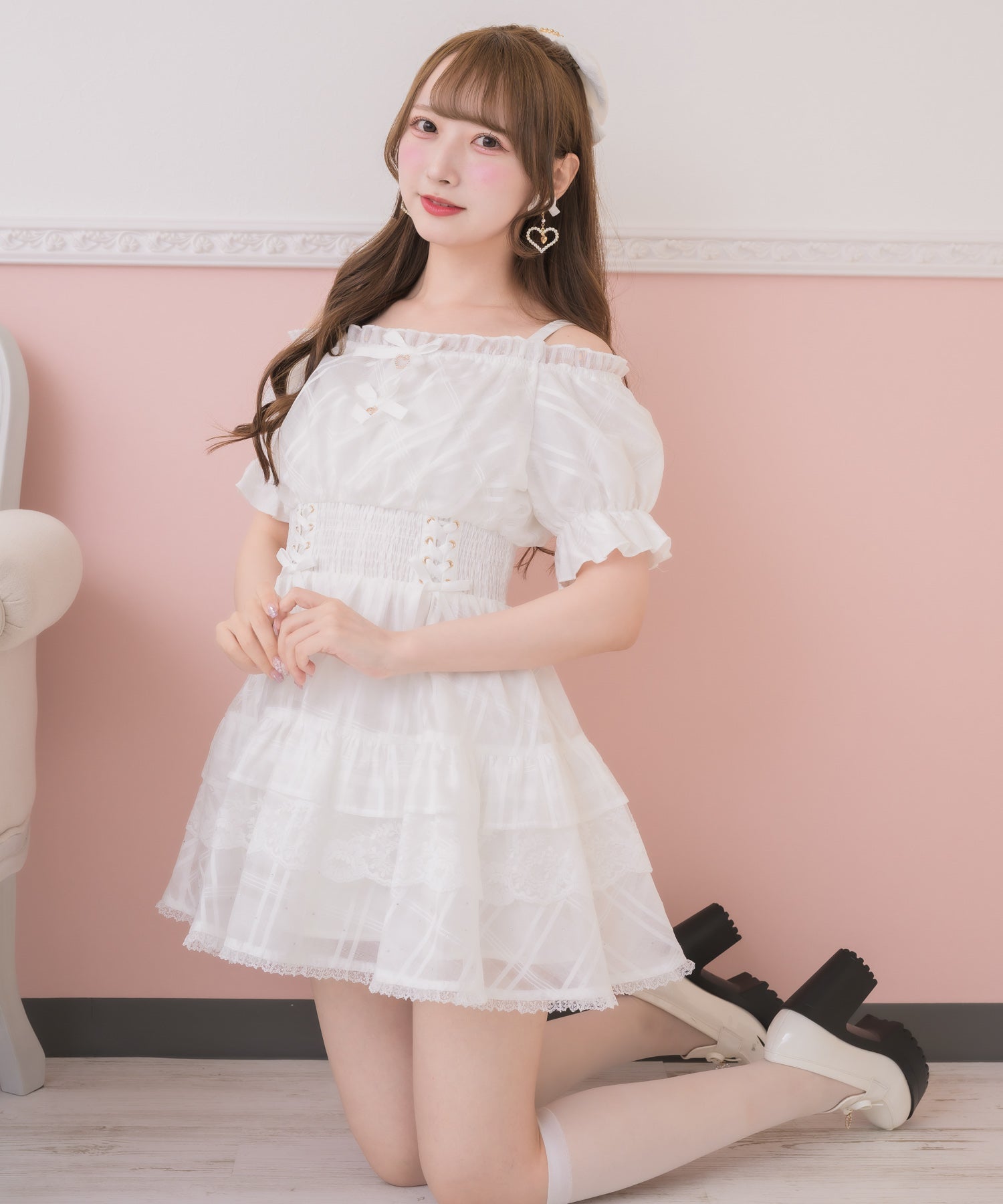 シアーチェックオフショルミニワンピース | Rlab store