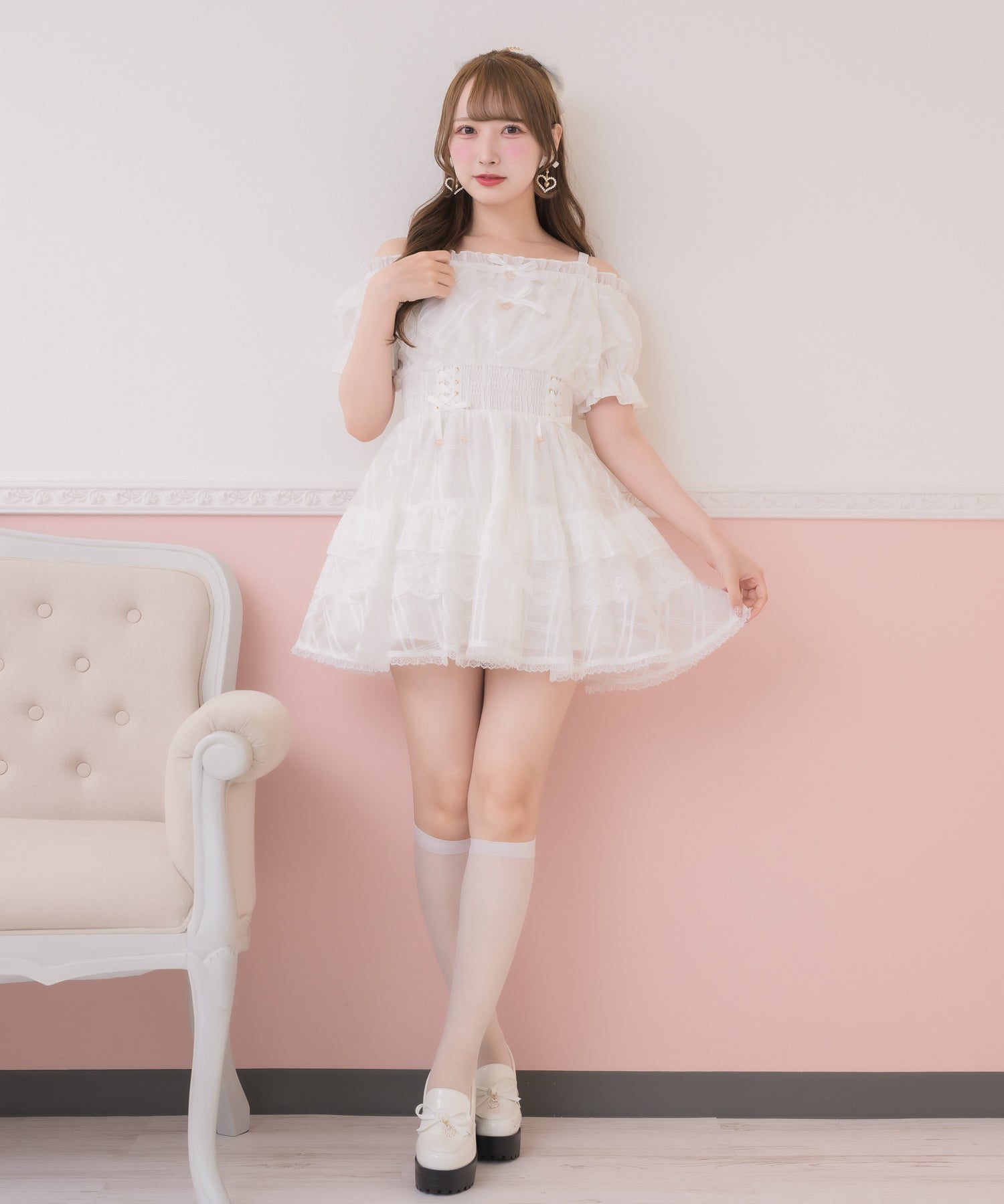 シアーチェックオフショルミニワンピース | Rlab store