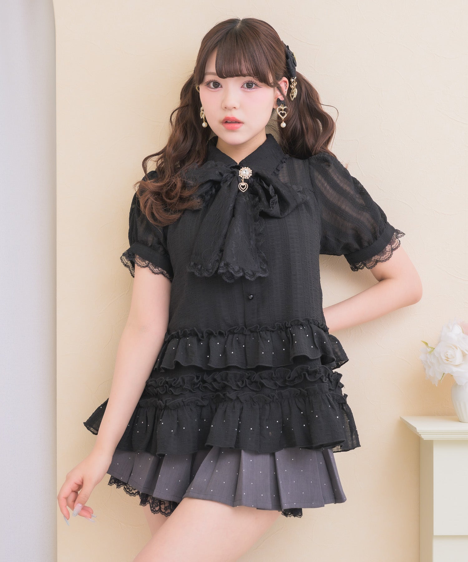 新品 スクワロルプリントボウタイチュニック ボリュームフリルボウタイチュニック | Rlab store