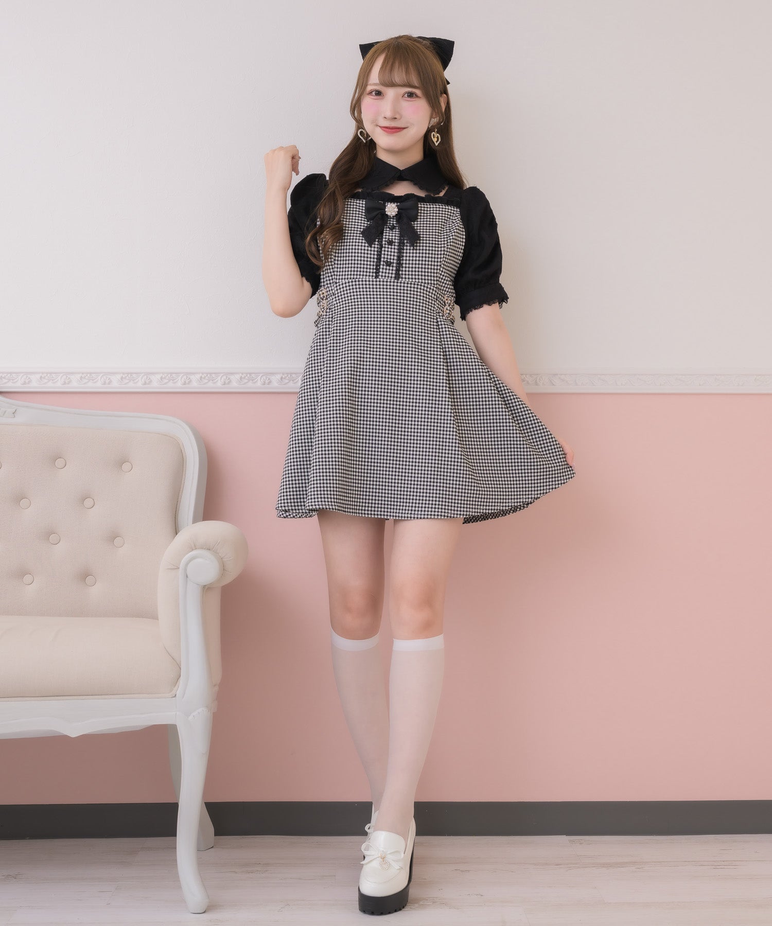 配色ヨークリボンワンピース | Rlab store