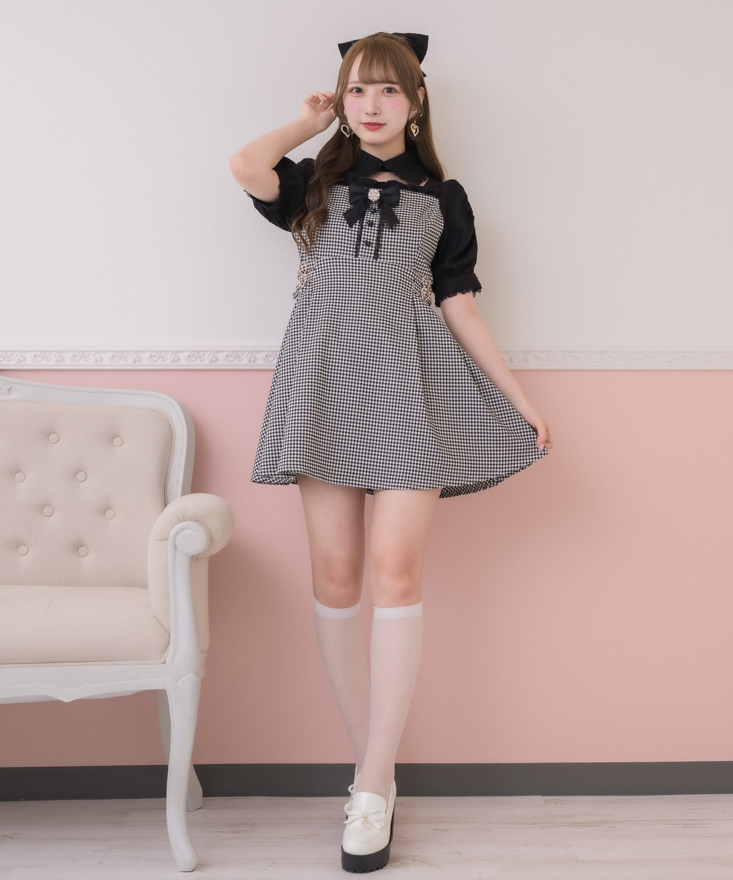 配色ヨークリボンワンピース | Rlab store