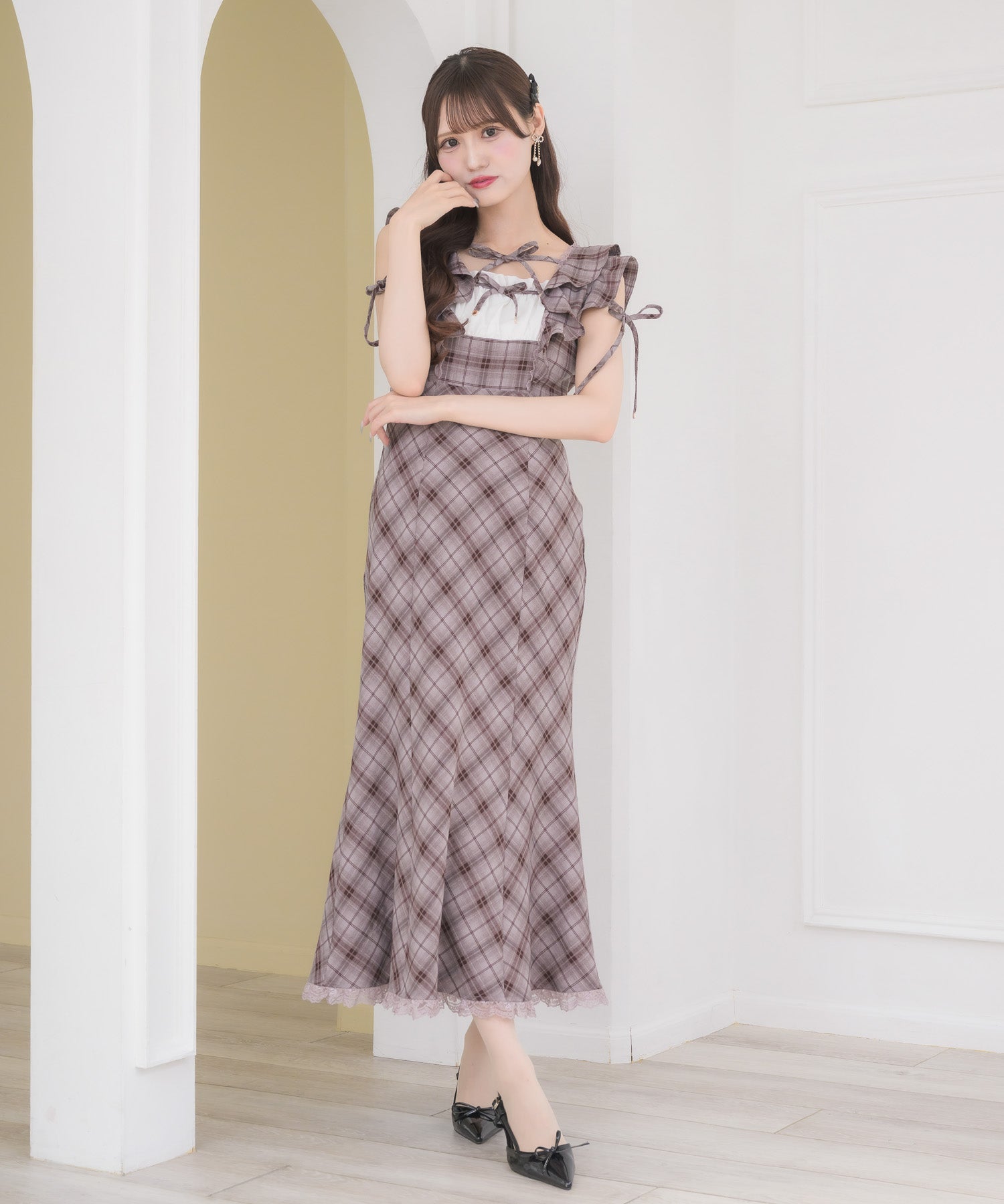 couture BY ROJITA 肩フリルチェックワンピース 肩フリルチェックワンピース | Rlab store