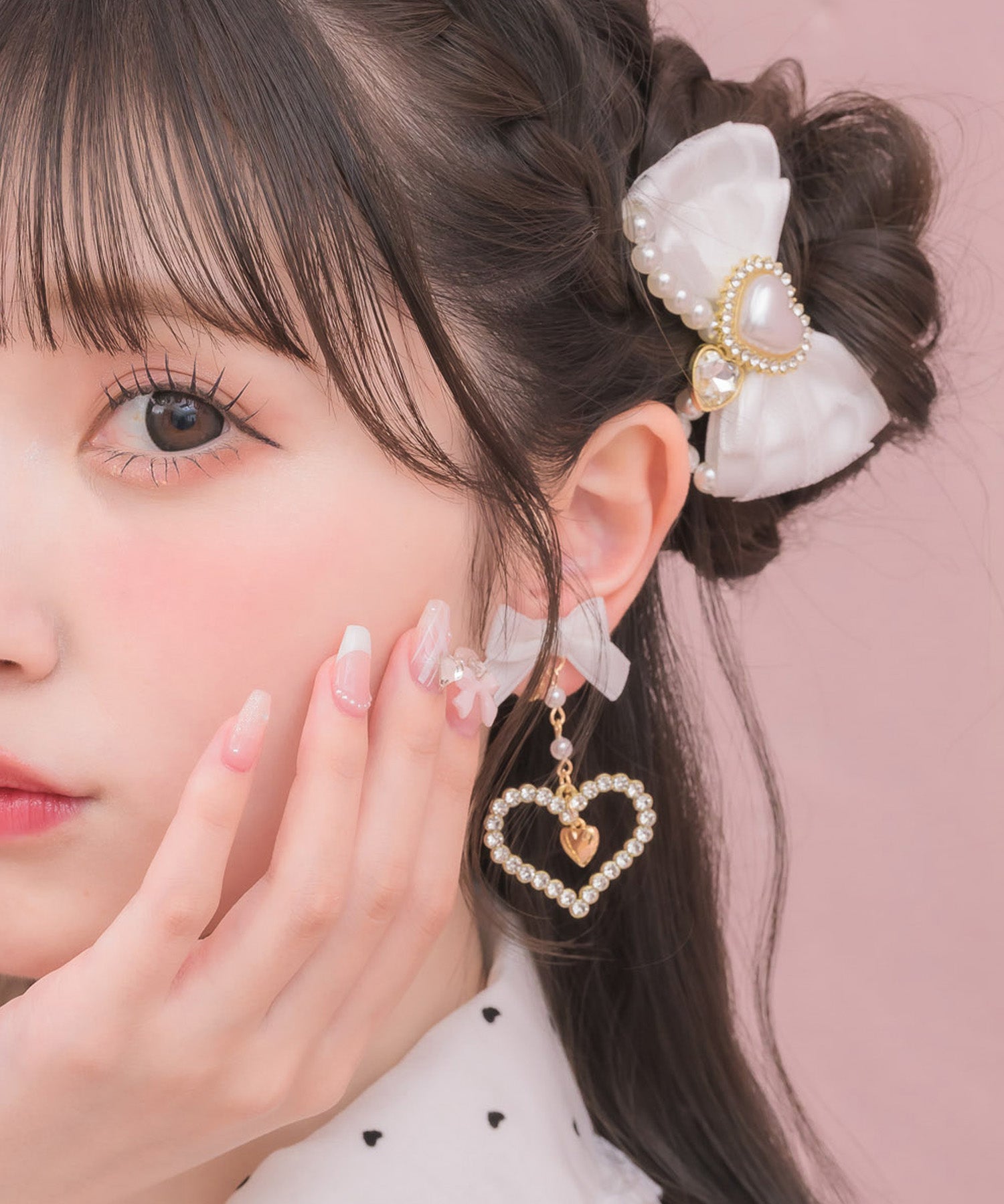 ハートビジューリボンイヤリング | Rlab store