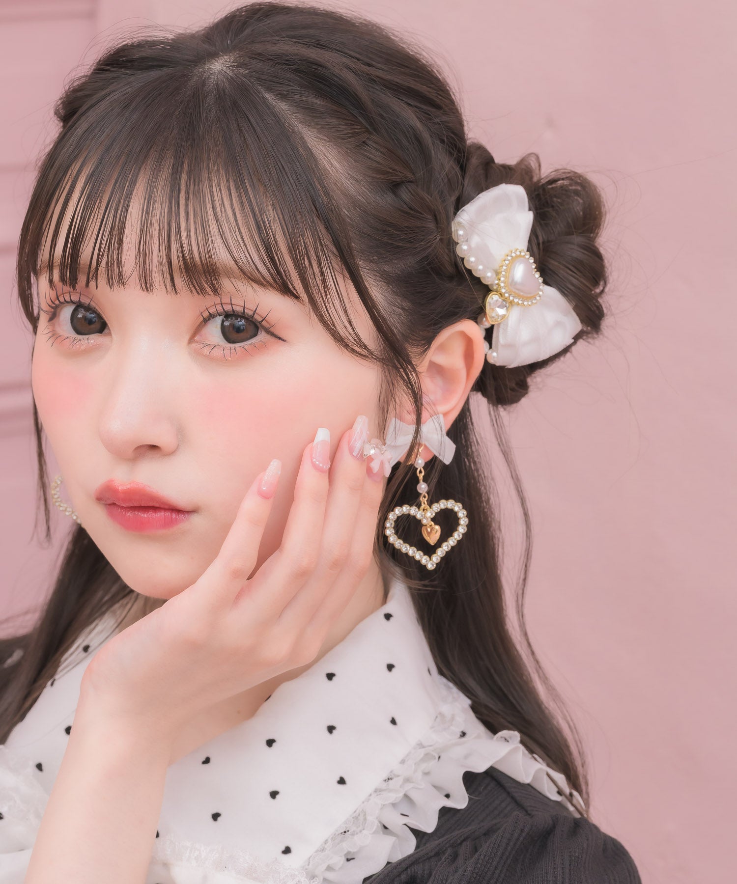 ハートビジューリボンイヤリング | Rlab store