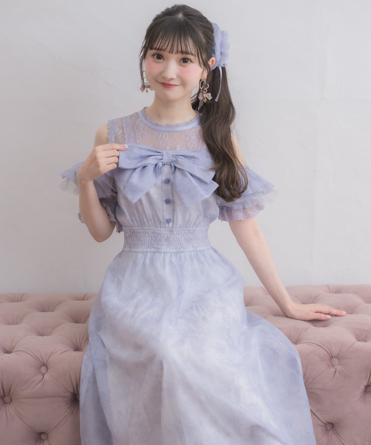 肩開きリボン花柄ロングワンピース | Rlab store