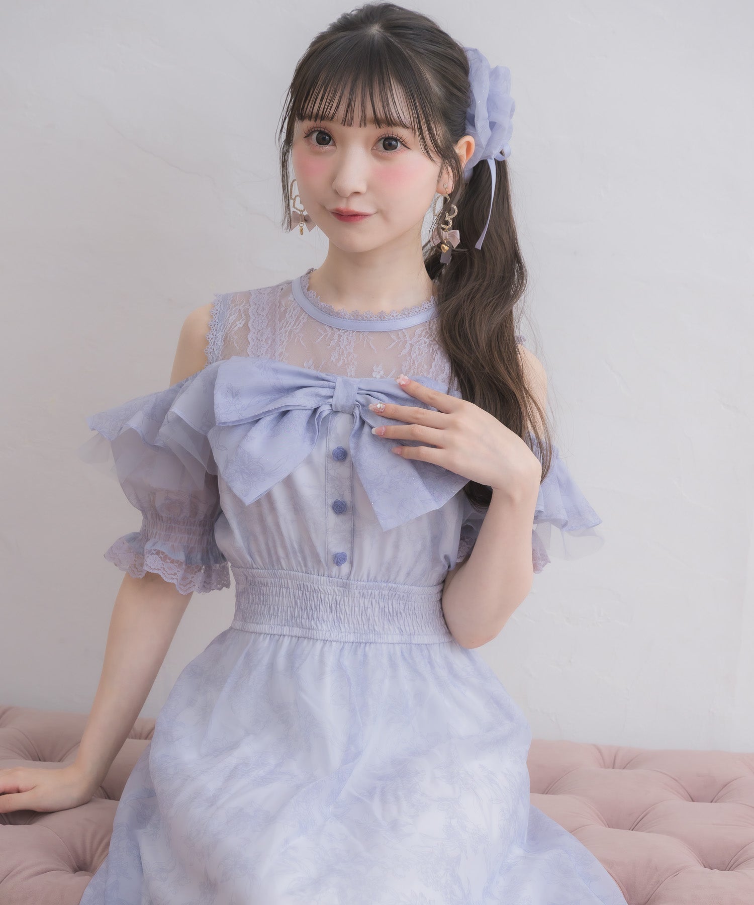 肩開きリボン花柄ロングワンピース | Rlab store