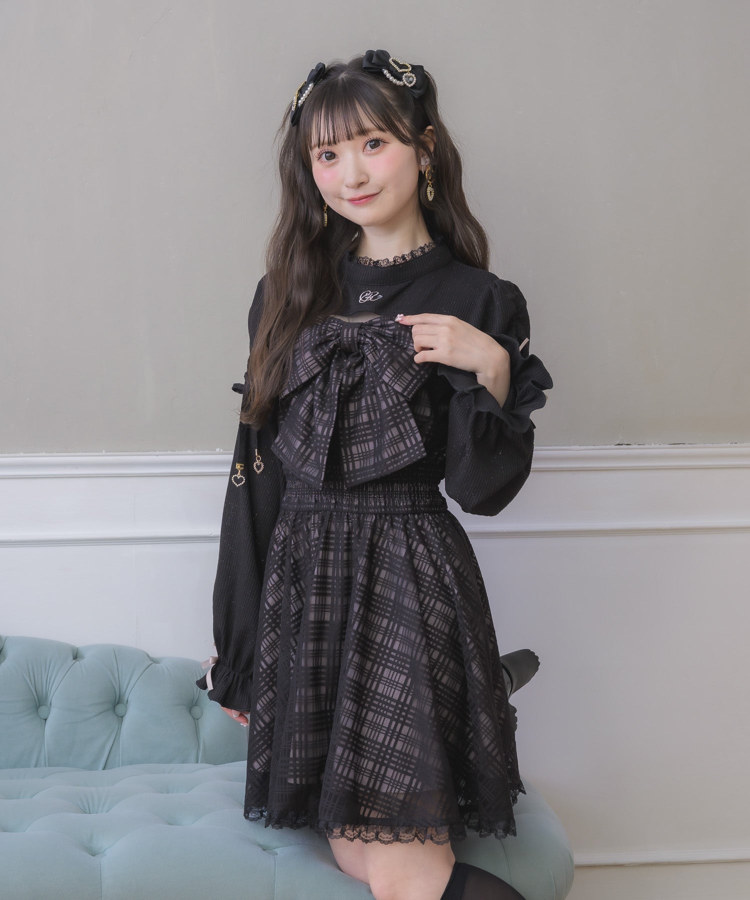 ラボ服⭐︎らぼ服 赤と紺のタータンチェックのワンピース♡リボン飾りつき 2着 リボンデザインワンピース | Rlab store