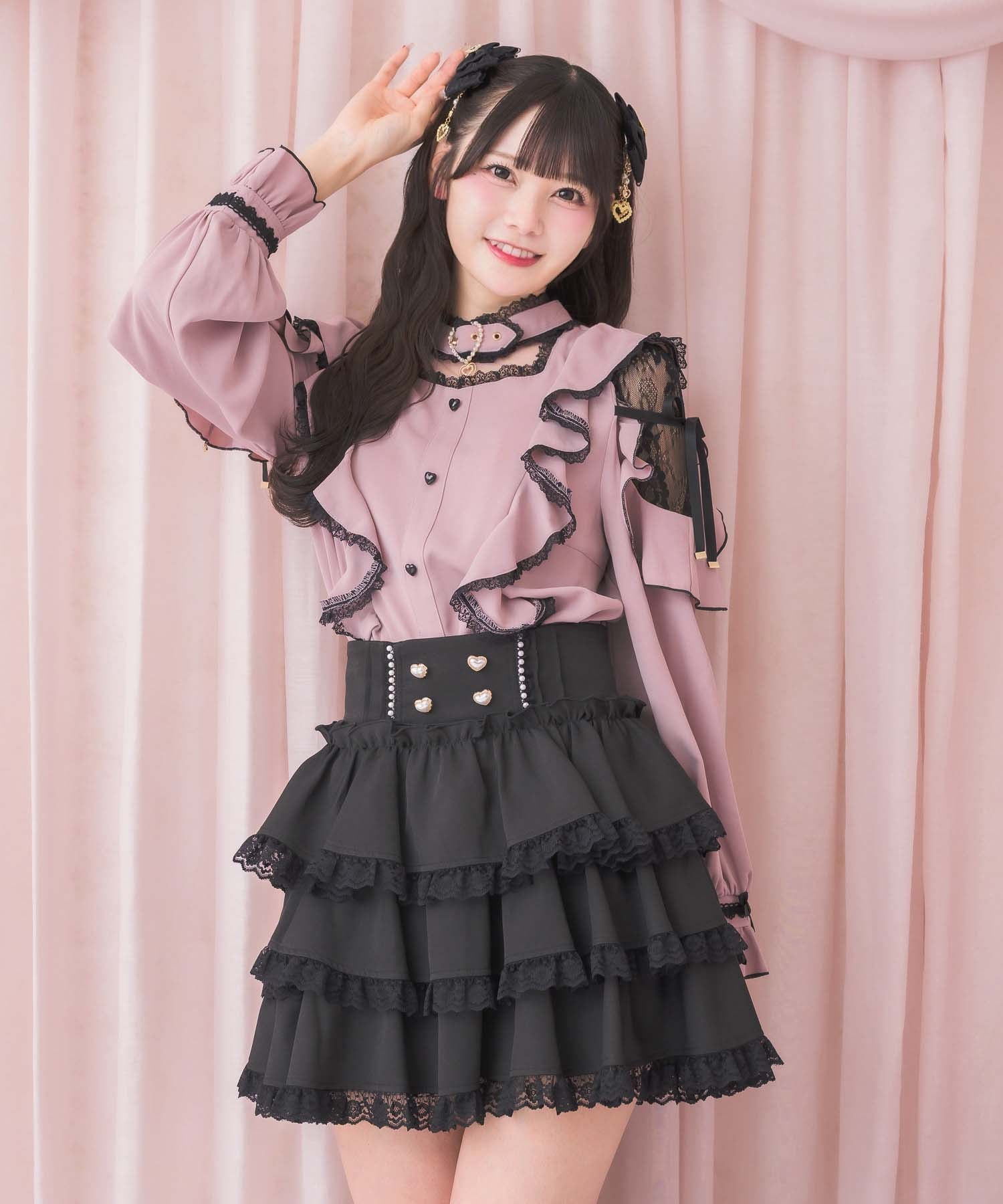 MA＊RSSugar Gloss レースティアードスカート ブラック ピンク 3段レースティアードスカート | Rlab store