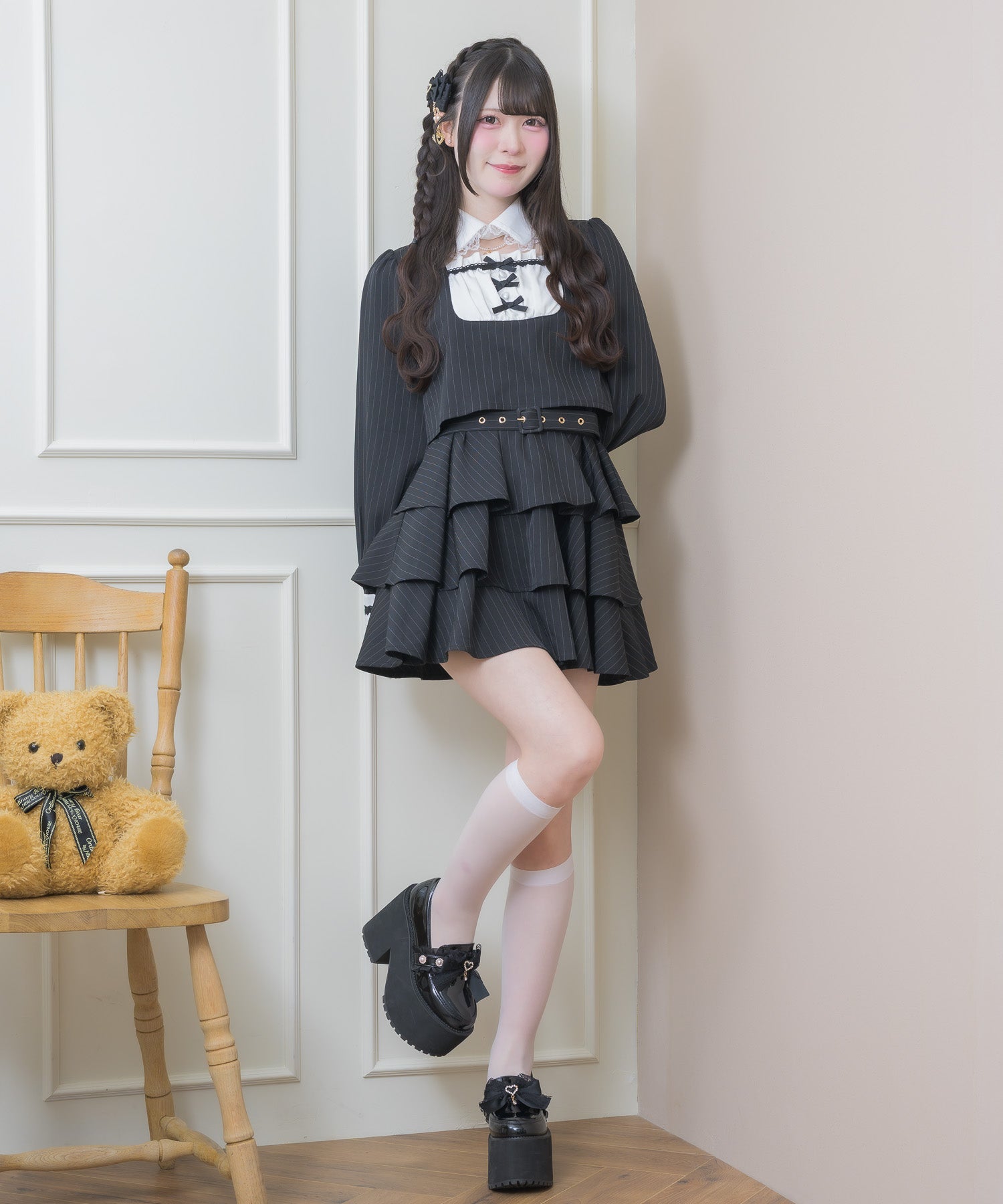 【訳あり】ROJITA ツーピー風ティアードワンピース ブラック ツーピー風ティアードワンピース | Rlab store