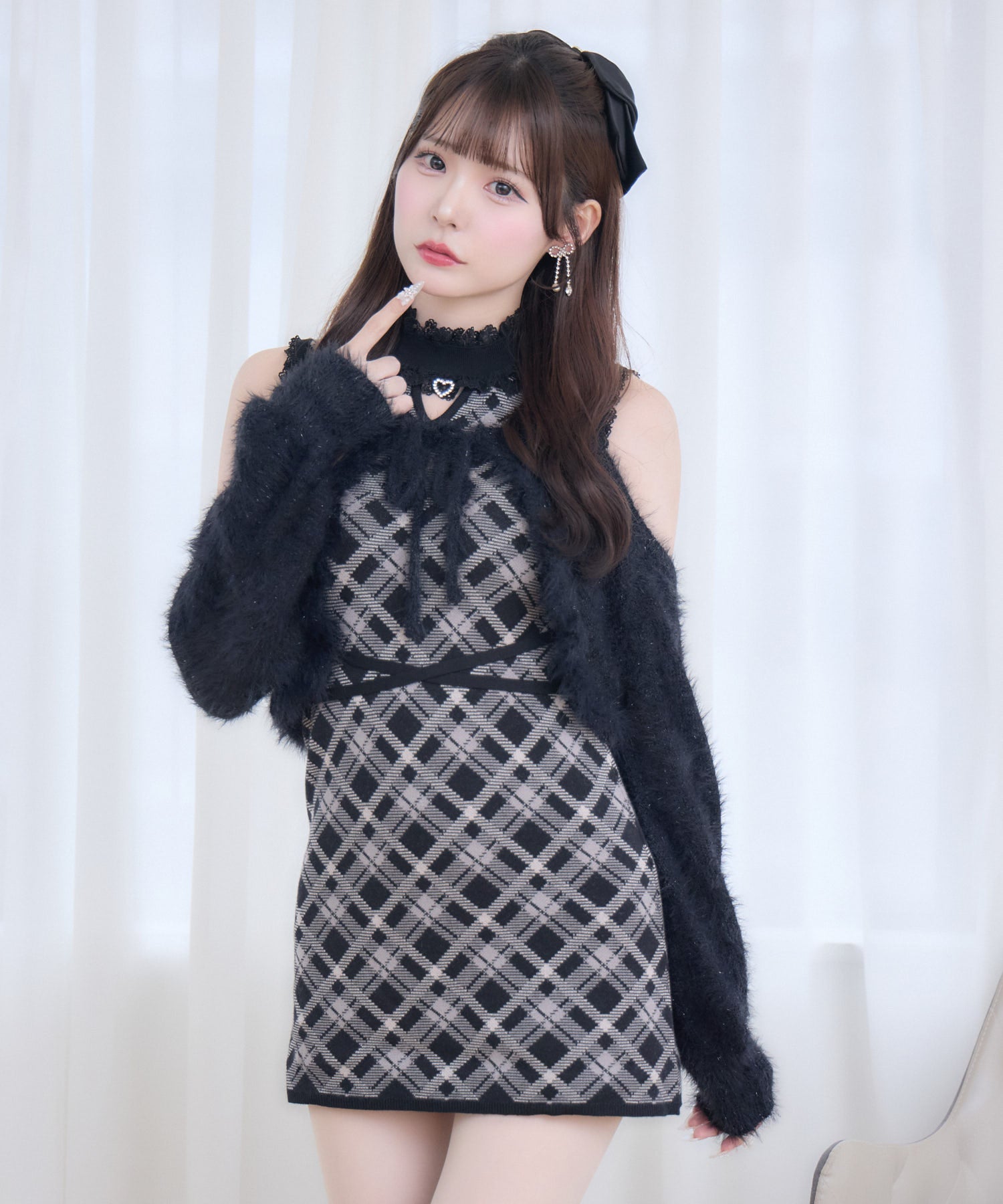 ふわふわボレロチェックミニワンピセット | Rlab store