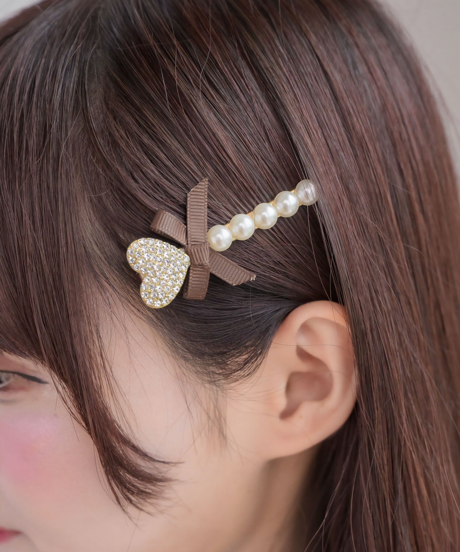 パールリボン型ヘアクリップ ハートリボンパールヘアクリップセット | Rlab store