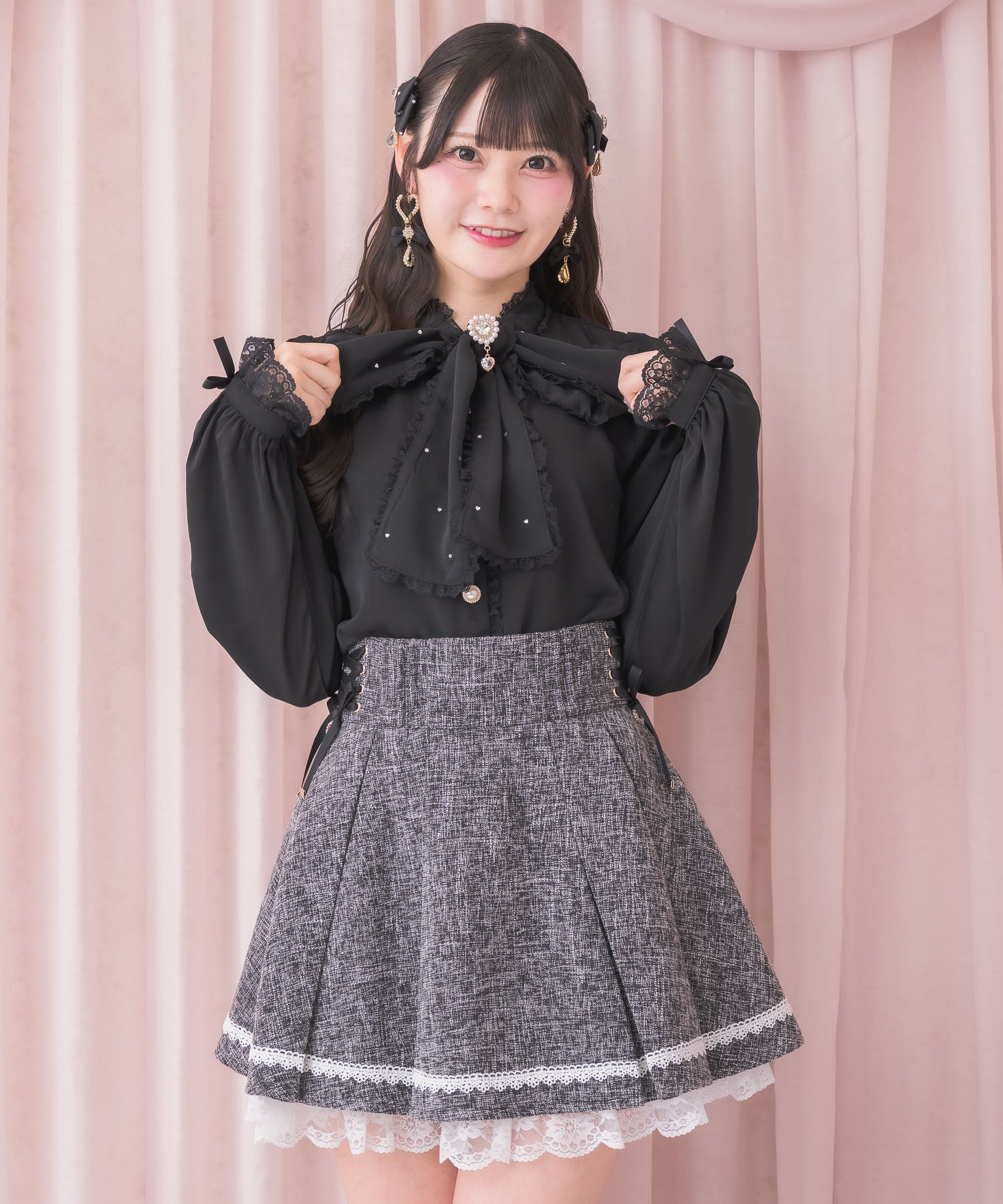ハンドメイド♡春ツイードレースツイン ツイードタックフレアスカート | Rlab store